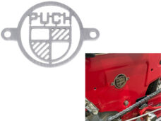 Puch Afdekplaat Voor Luchtfilter Gat Frame Puch Logo Rvs (52mm Breed Tussen Bevestigingspunten) 2mm Dik Frame