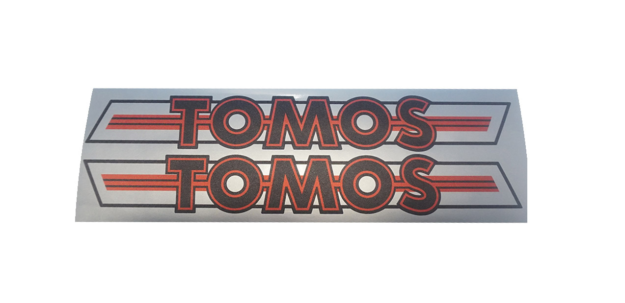 TOMOS Sticker / transfer set tank Tomos 4L rood / zilver 20.5 x 2.6CM