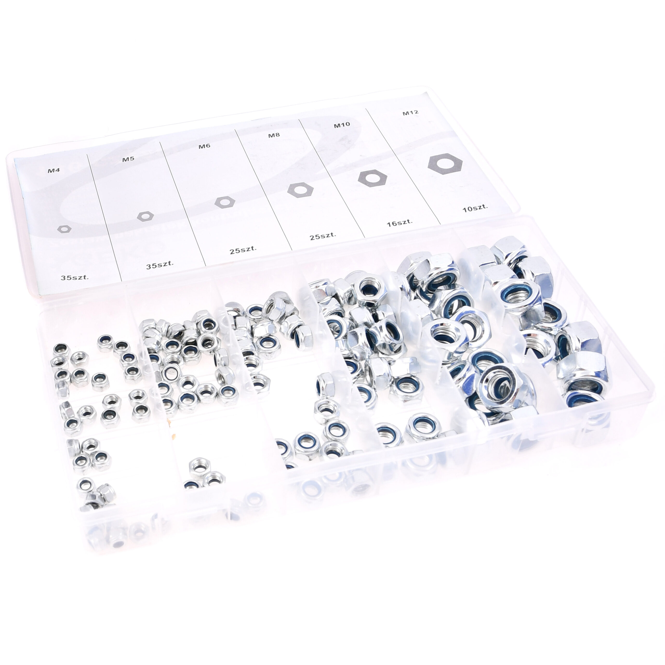 Universeel Assortiment Set Moeren 146-delig 6 Maten: - M4 35 Stuks - M5 35 Stuks - M6 25 Stuks - M8 25 Stuks - M10 16 Stuks - M12 10 Stuks