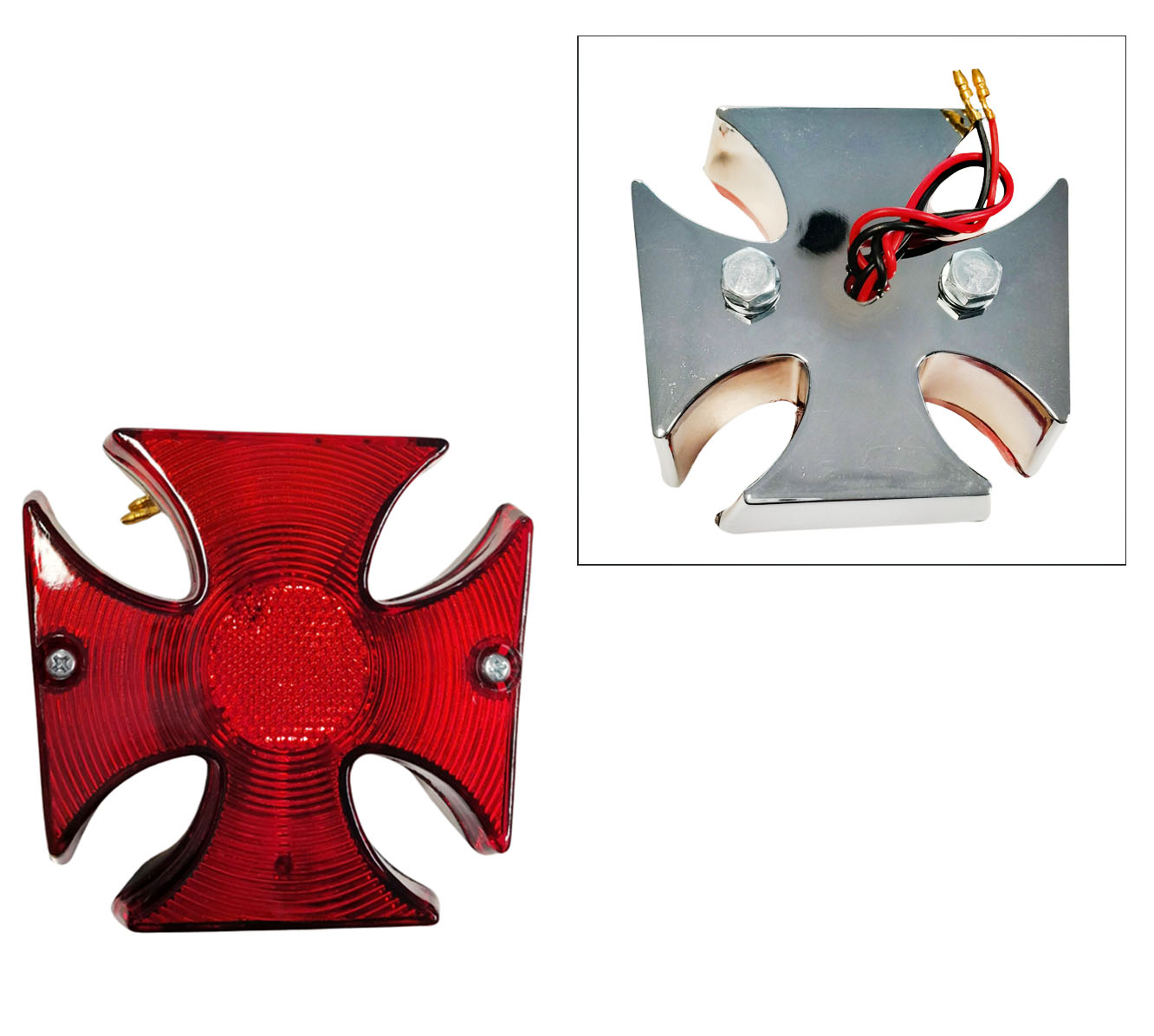 Maltezer kruis achterlicht chroom 13cm voor Puch Maxi en Tomos