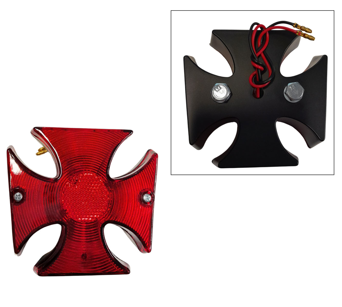 Maltezer kruis achterlicht 13cm zwart metaal voor Puch Maxi Tomos Kreidler