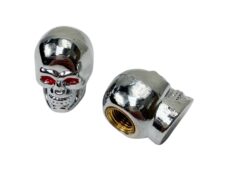 Universeel Puch Maxi Tomos Bromfiets Ventieldopset Skull / Doodshoofd Chroom / Rood Wiel Ventiel
