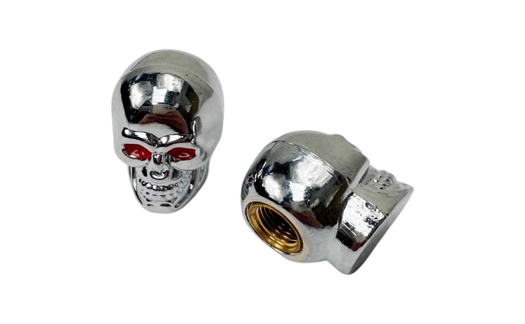 Universeel Puch Maxi Tomos Bromfiets Ventieldopset Skull / Doodshoofd Chroom / Rood Wiel Ventiel