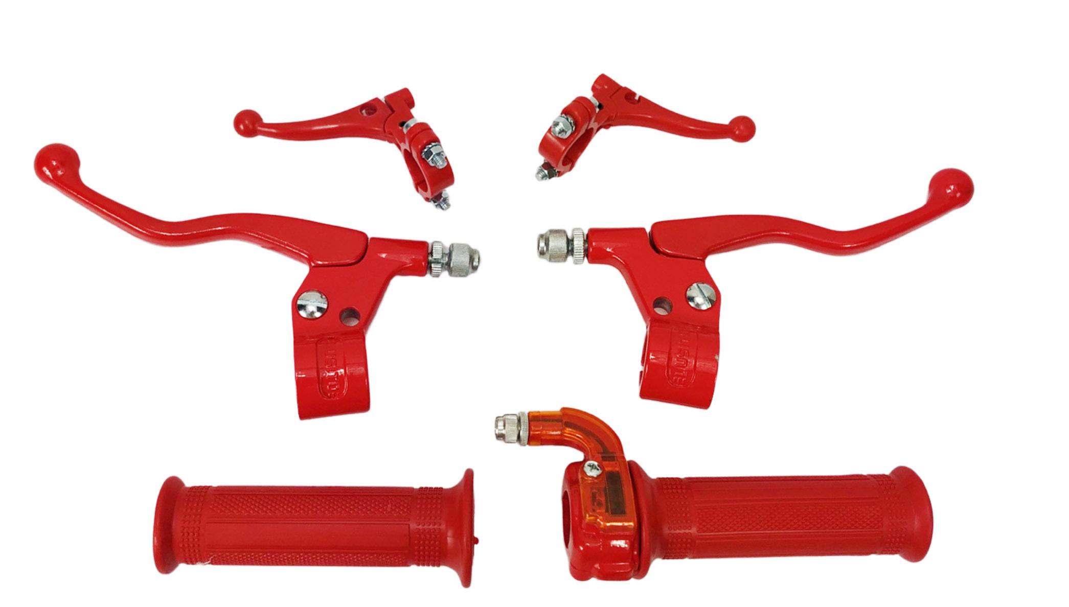 Universeel Bromfiets Puch Maxi Mbk Tomo Complete Hendel Set Rood - Lusito Remhevels / Choke Hendels En Targa Snelgas Rood Handvat Compleet Handel Stuur