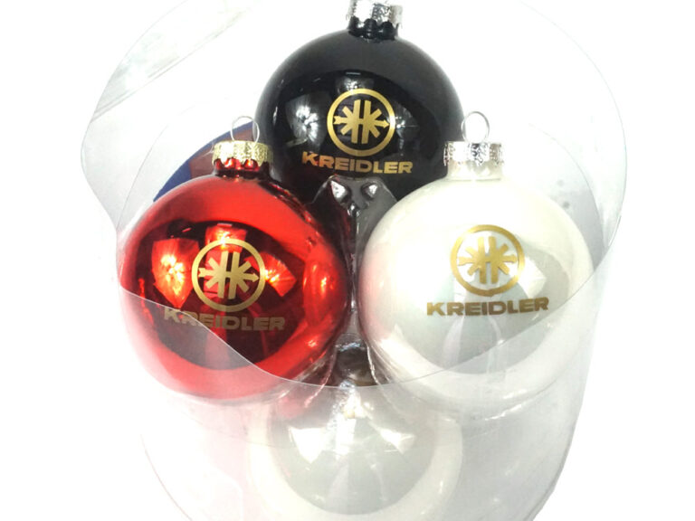 Kreidler Set 6 Kerstballen Kreidler Wit - Rood - Zwart Met Logo
