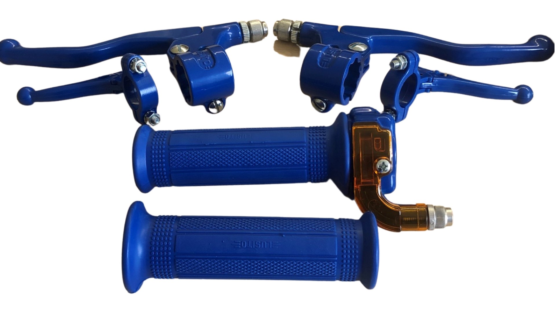 Bromfiets Kreidler Puch Maxi Universeel Complete Hendelset Blauw - Lusito Remhevels / Grepen - Choke Hendels En Targa Snelgas Haaks Blauw Handvatset Compleet