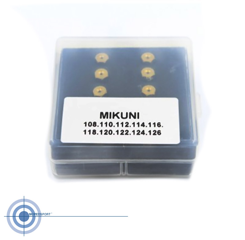 MIKUNI Mikuni sproeier set 108 - 126 niet voor originele mikuni carburateur. Past op 10 en 16mm reproductie carburateur mikuni.