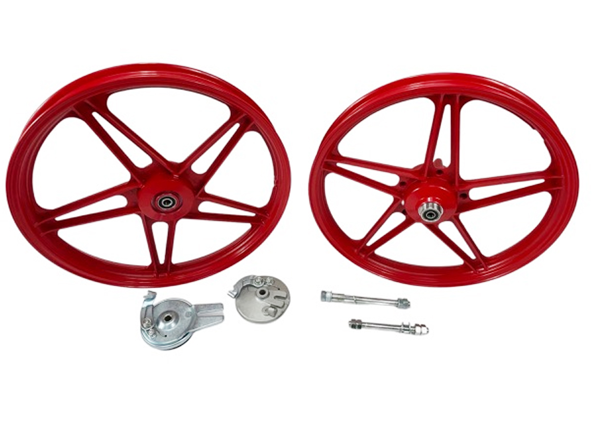 Peugeot 103 - Puch Velgenset 17 Inch Compleet Bernardi Rood Voor Peugeot 103 Mvl (passend Maken Voor Andere Merken) Puch Mbk - 17 X 1.6 Velg Inclusief 12mm Assen En Ankerplaat Velg Set Wiel