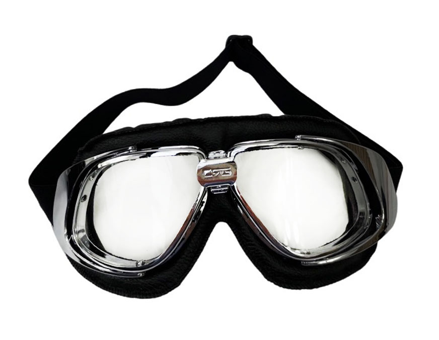 Universeel pilotenbril / oldtimer bril - zwart / chroom - transparant glas