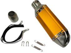 Universeel Bromfiets Scooter Uitlaatdemper Goud Kort 310mm - 51mm Diameter - Universele Adapter 35-51mm - Met Db Killer - Veren - Montageklem Met Rubber - A-kwaliteit Uitlaat