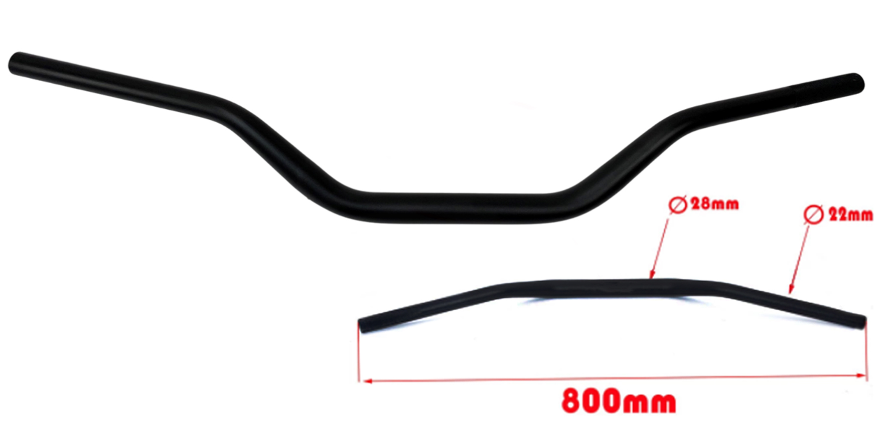 UNIVERSEEL Stuur zwart fatbar als renthal montagedeel 28mm - handvat 22mm - 80cm - 4mm wand - A-kwaliteit