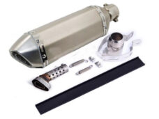 Universeel Scooter Uitlaatdemper   Zilver Medium 370mm - 51mm Diameter - Universele Adapter 35-51mm - Met Db Killer - Veren - Montageklem Met Rubber - A-kwaliteit