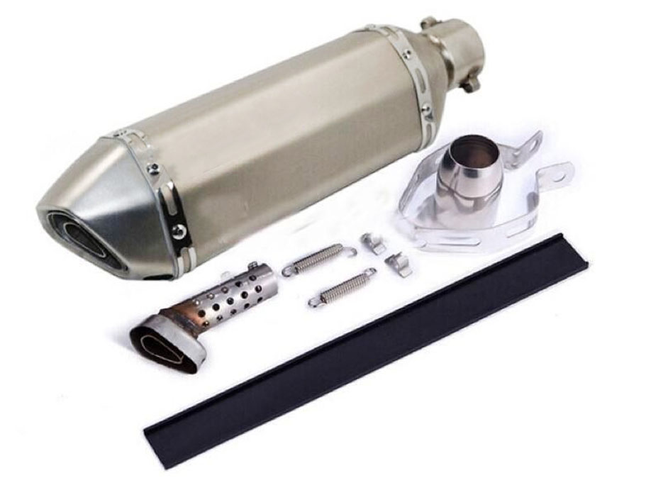 Universeel Scooter Uitlaatdemper Zilver Medium 370mm - 51mm Diameter - Universele Adapter 35-51mm - Met Db Killer - Veren - Montageklem Met Rubber - A-kwaliteit
