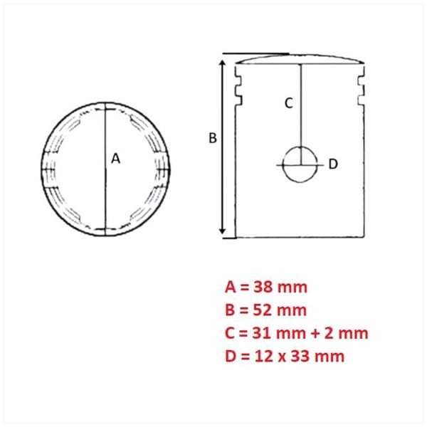 Zuiger Simson S51/KR51 1/2 (1-RING) 38.00mm - Barikit