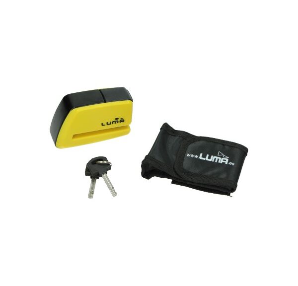 Schijfremslot luma + tasje 5mm pen geel 91d
