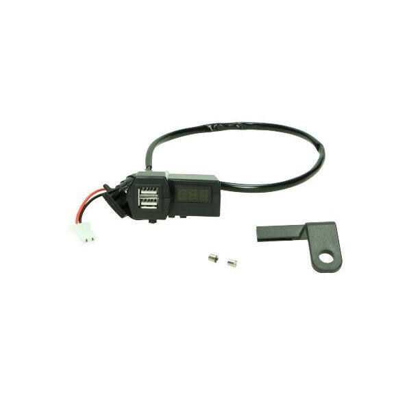 usb lader DMP 12v universeel 2 poorts met display accu spanningsmeter bromfiets honda