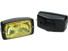 Koplamp guia rechthoekig geel glas 142mm zwart bromfiets