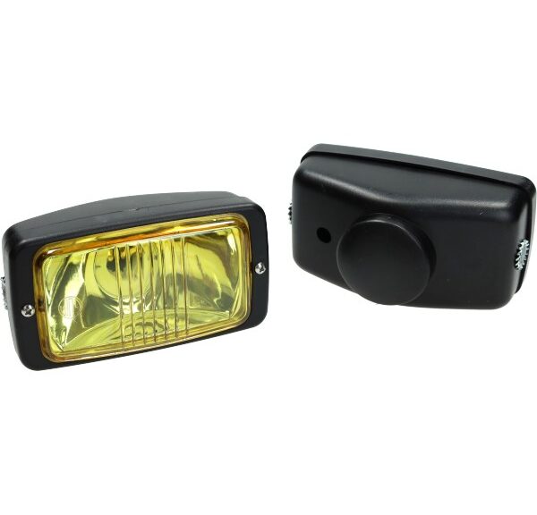 koplamp guia rechthoekig geel glas 142mm zwart bromfiets