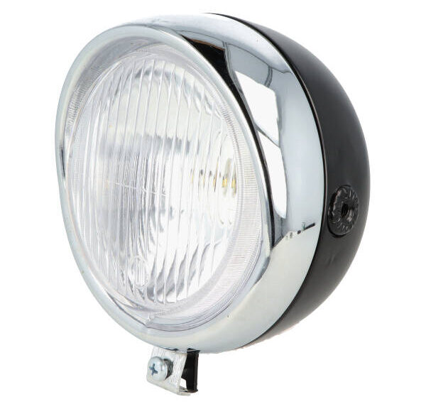 Koplamp guia rond retro 130mm zwart/chroom universeel