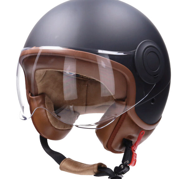 Helm CAB demi-jet E-06 keur comfort l zwart mat/bruin