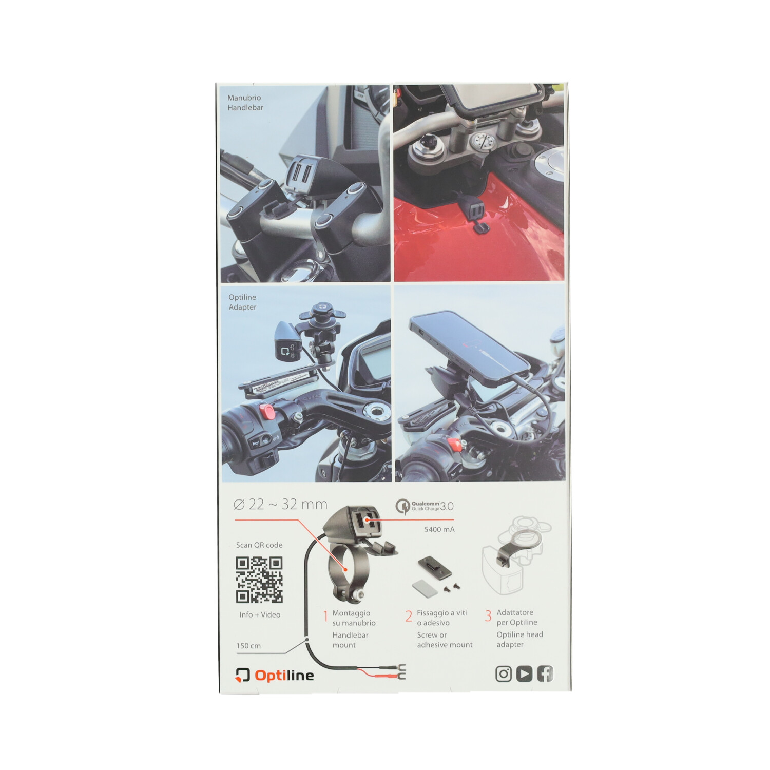Usb Lader Optiline Stuurbevestiging Waterdicht Dubbel 30w 12/24v Bromfiets, Motorfiets 91812 - Afbeelding 2