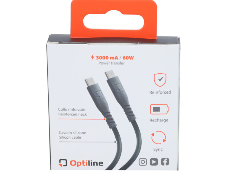 Oplaadkabel Optiline Silicone Type C > Usb Type C 60cm Zwart 91790