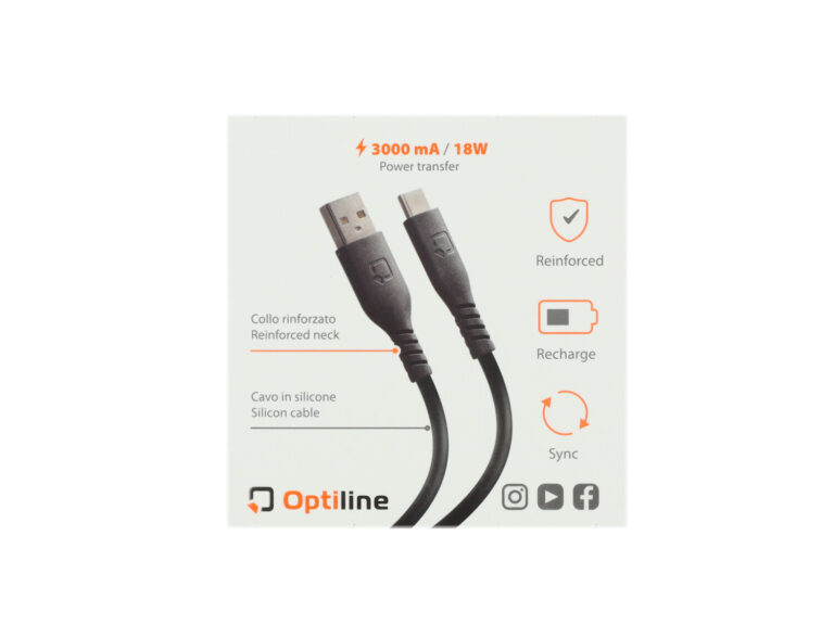 Oplaadkabel Optiline Silicone Usb A > Usb C 150cm Zwart 91788