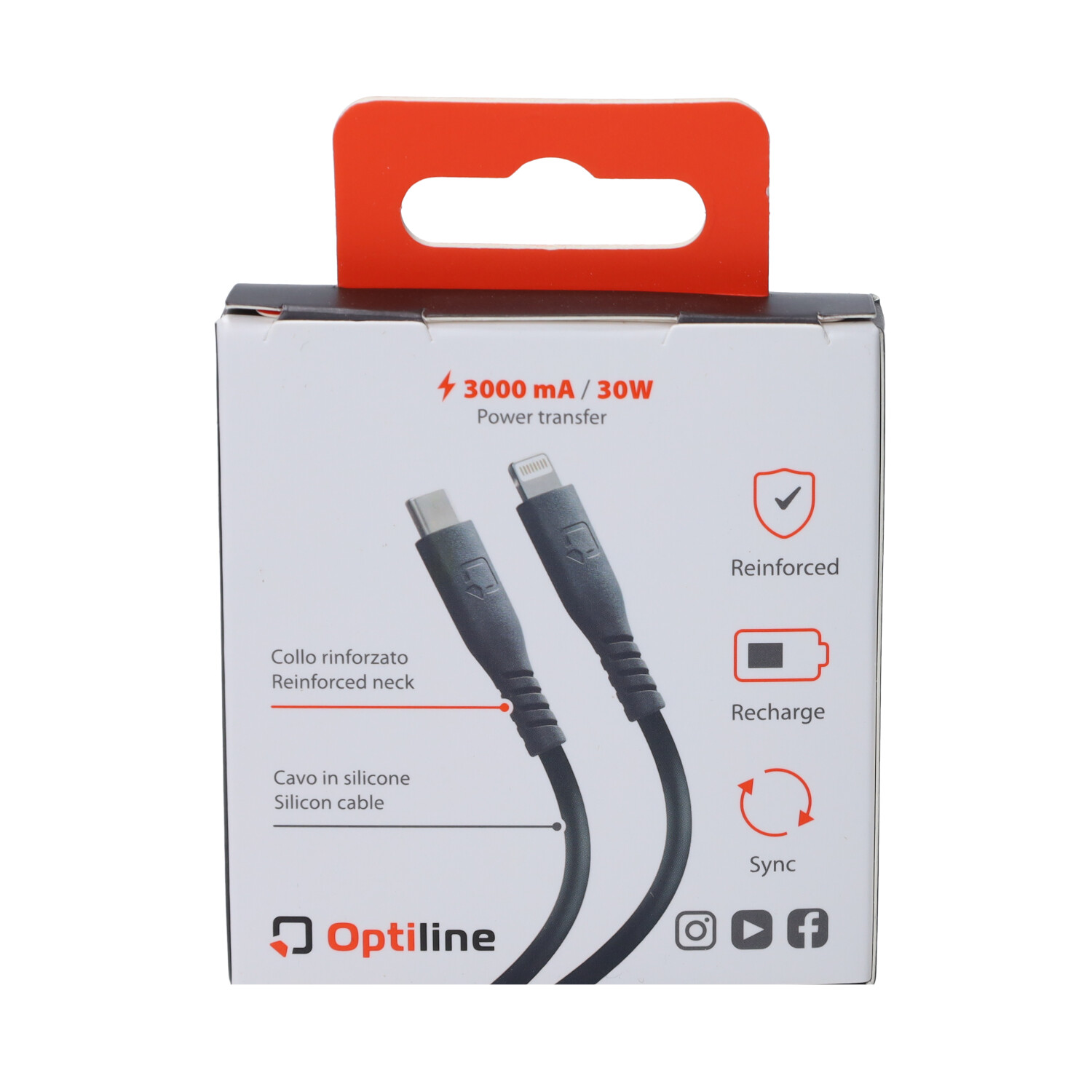 Oplaadkabel Optiline Silicone Usb C > Apple 8 Pin 60cm Zwart 91784