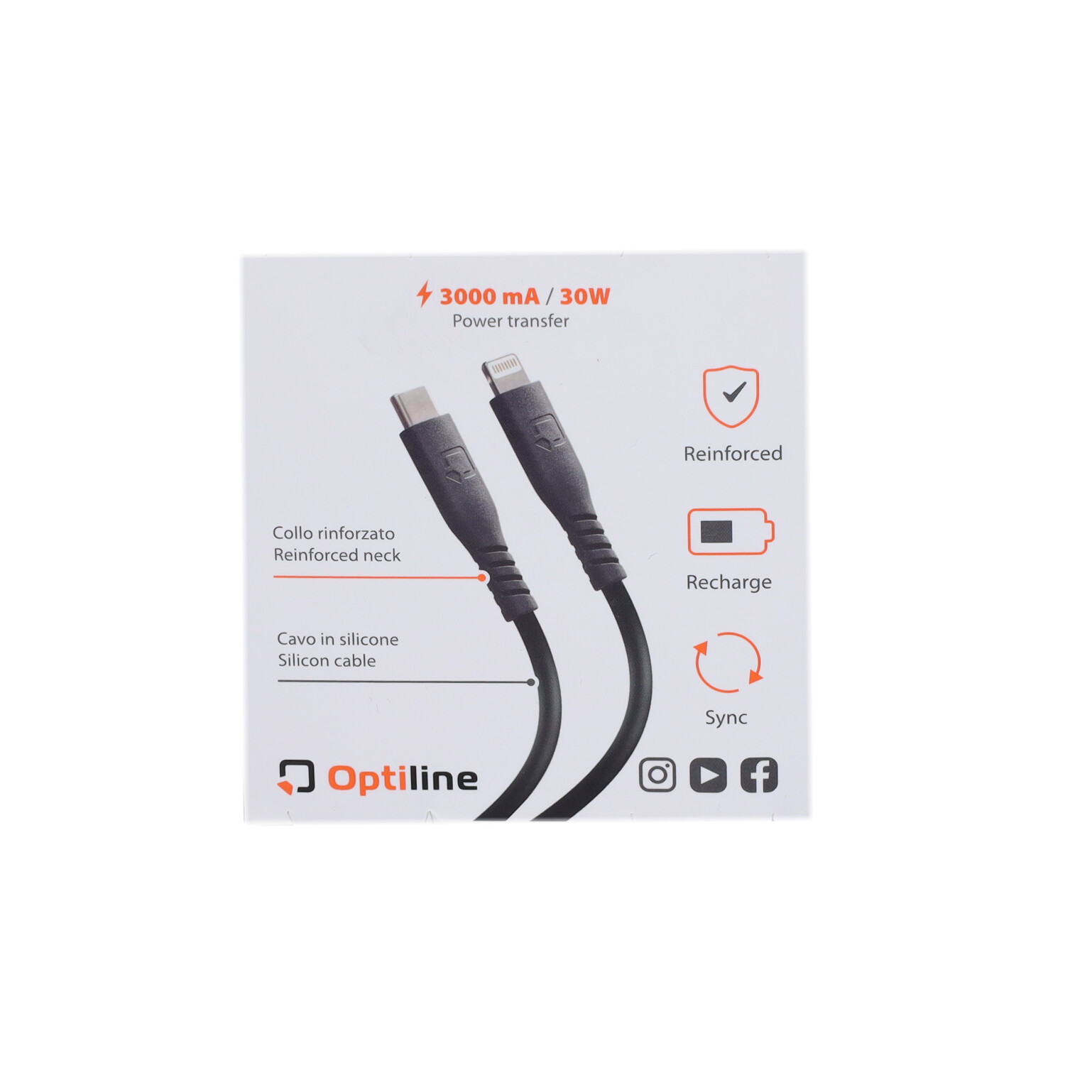 Oplaadkabel Optiline Silicone Usb C > Apple 8 Pin 150cm Zwart 91785