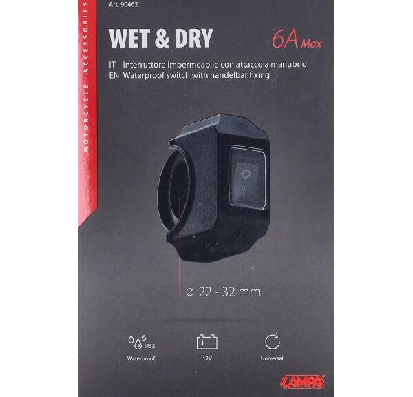 stuurschakelaar lampa aan/uit waterdicht 22-32mm 6amp zwart 90462