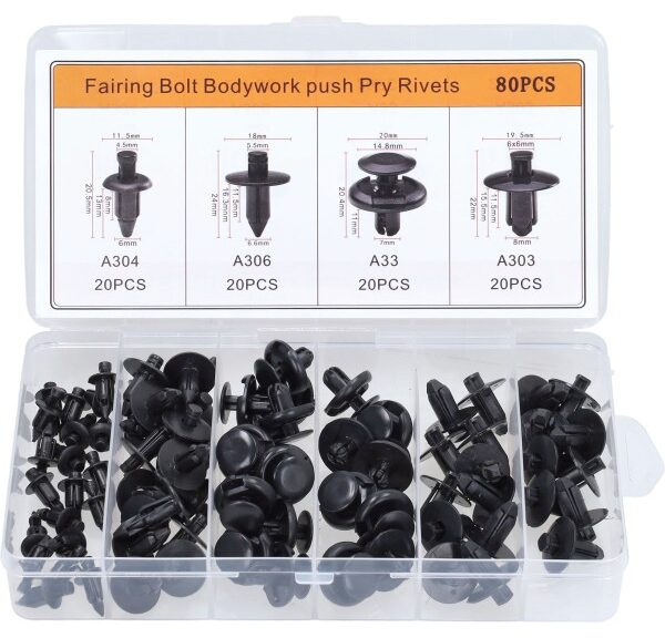 drukplug set plaatwerkset m6/m6.6/m7/m8 plastic zwart 80 delig