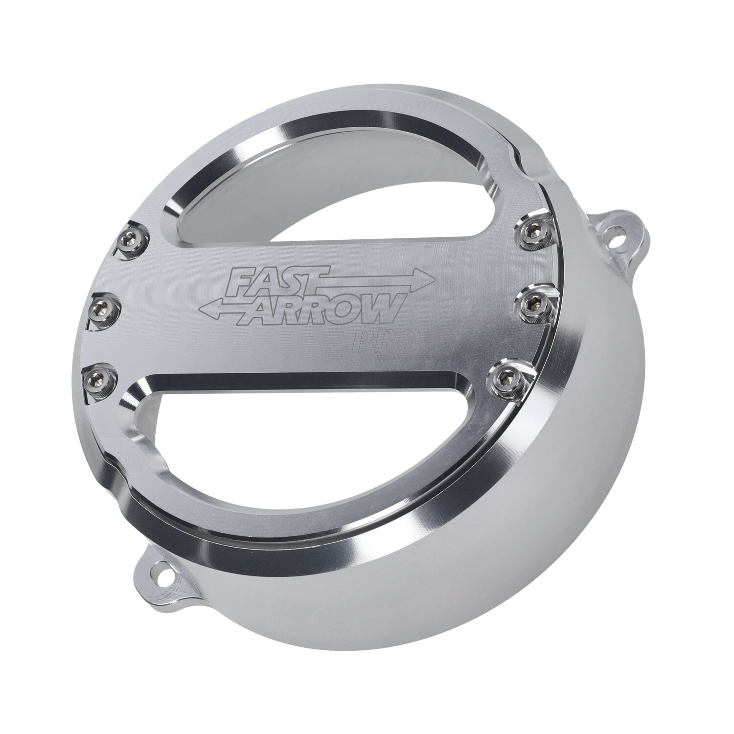 Fast Arrow vliegwieldeksel CNC gefreesd met venster zilver Puch Maxi