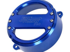 Blauw Fast Arrow Pro vliegwieldeksel met venster voor Puch Maxi