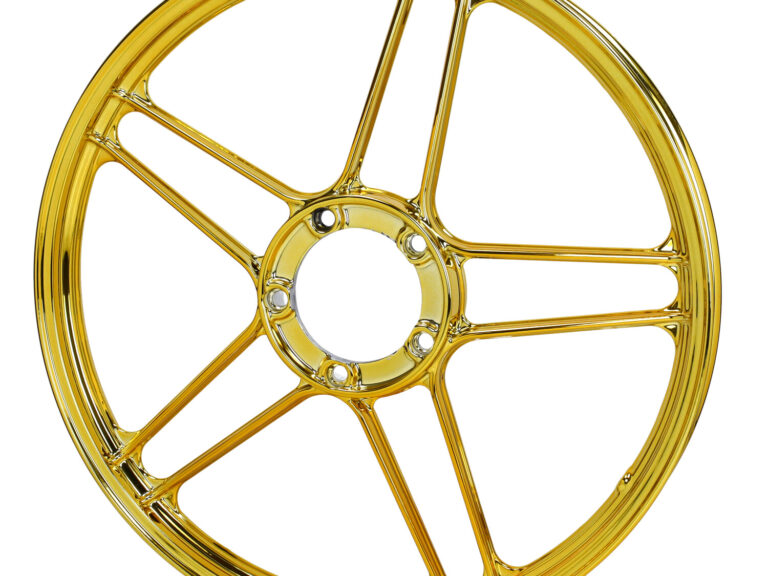 Voorwiel/achterwiel fast-arrow goud/chroom — geschikt voor Puch Maxi