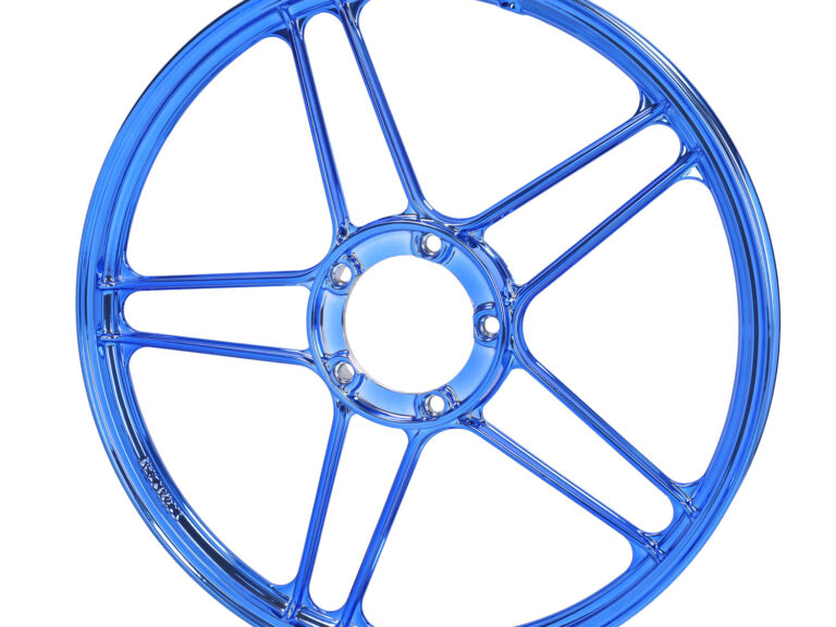 Voorwiel/achterwiel fast-arrow blauw/chroom — geschikt voor Puch Maxi