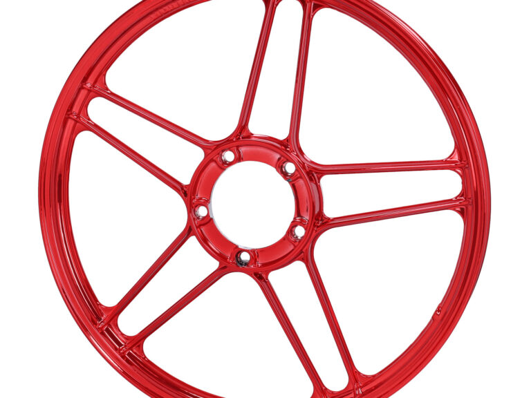 Voorwiel/achterwiel fast-arrow rood/chroom — geschikt voor Puch Maxi