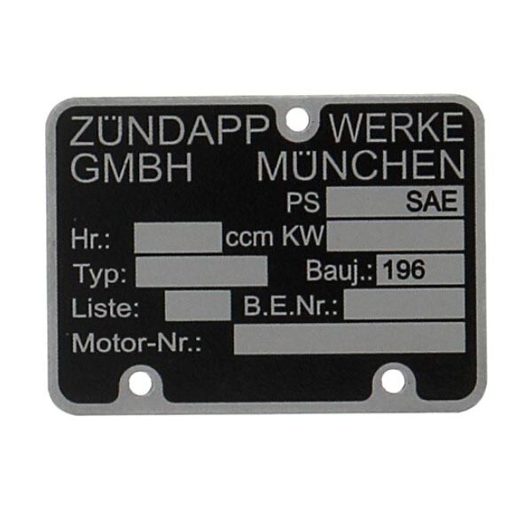 Plaatje motorblok nummer — geschikt voor Zündapp