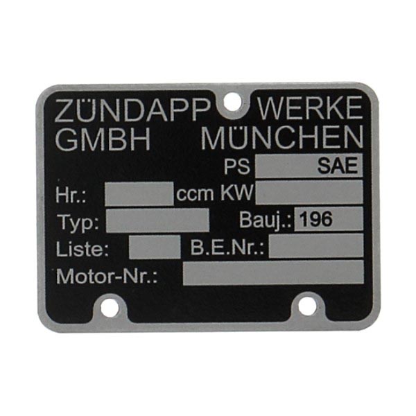 Motorblok nummerplaatje Zündapp brommer code 196