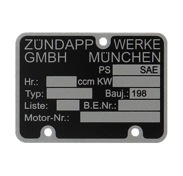 Plaatje motorblok nummer — geschikt voor Zündapp