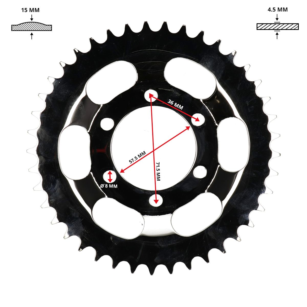 Achterkettingwiel 41t 3/16 Chroom Voor Zündapp Ks50 - Afbeelding 2