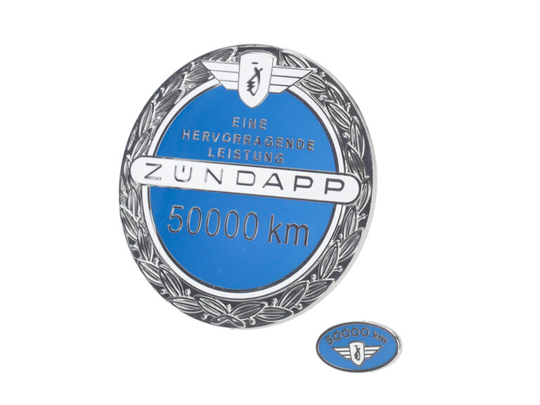 Zündapp benzinetank embleem jubileum 50.000 km blauw met speldje