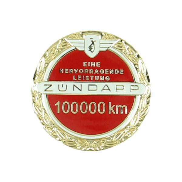 Rood jubileumembleem benzinetank 100.000 km Zündapp incl. speldje