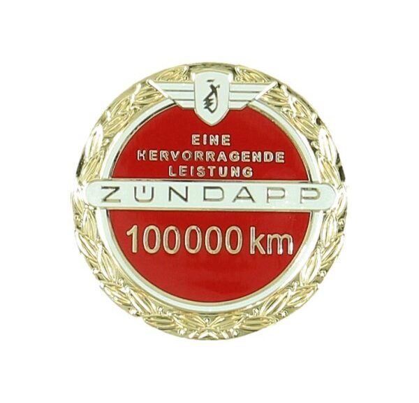 embleem benzinetank jubileum 100.000 km incl. speldje rood zundapp