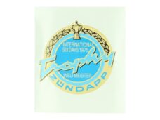 Ronde goud blauwe tanksticker Trophy 1975 voor Zündapp brommer