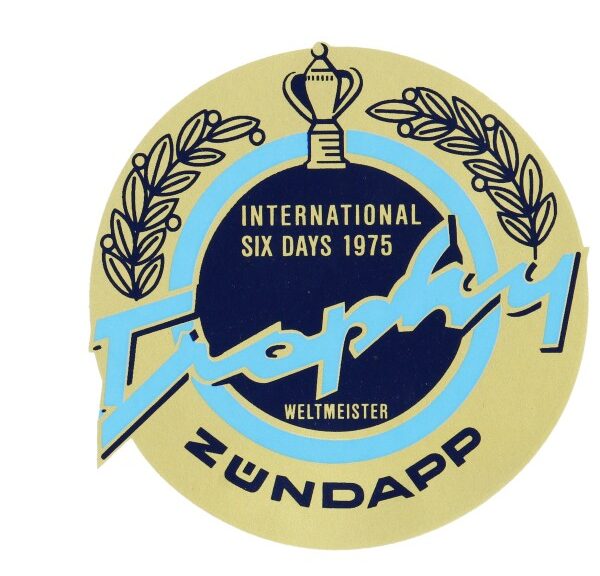 sticker rond tank Trophy 1975 goud/blauw/zwart zundapp
