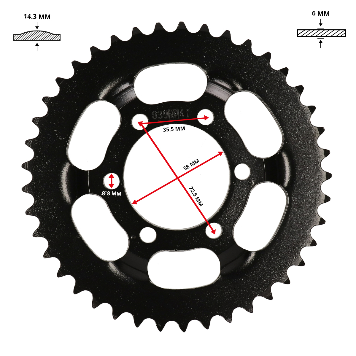 Achterkettingwiel Esjot 41t 1/4" Voor Zündapp - Afbeelding 2