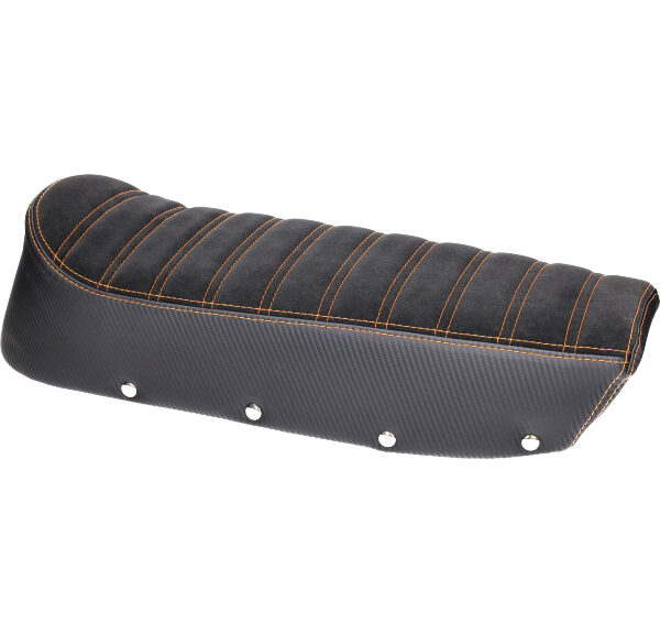 Buddyseat model Denfeld suede carbon/oranje — geschikt voor Zündapp