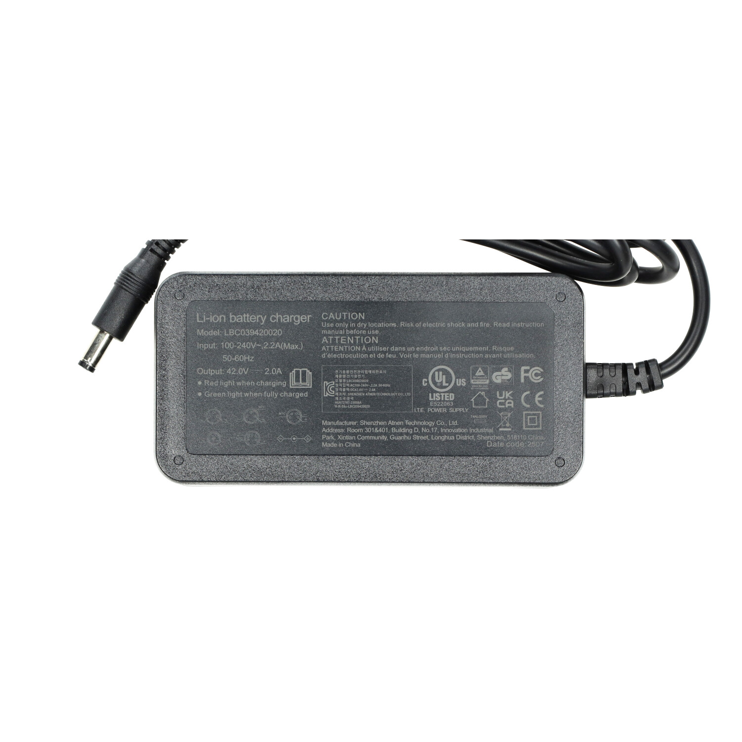 Acculader 42v 2a Voor V8 Mini Fatbike (dc 5.5-2.1) - Afbeelding 2