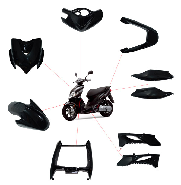 Plaatwerkset DMP zwart metallic 9-delig voor Yamaha Jog