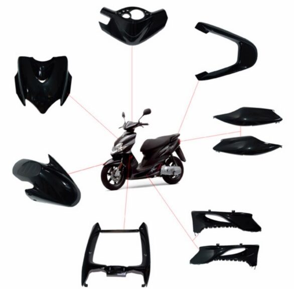 DMP kappenset zwart metallic 9-delig voor Yamaha Jog en MBK Mach G